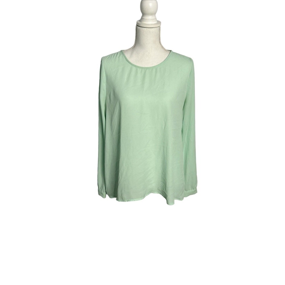 Forever‎ 21 Mint Green Blouse Long Sleeve Casual Top Lightweight Round Size L